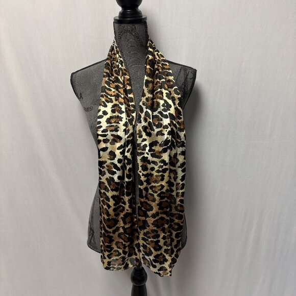 Leopard Print Scarf Lightweight Fashion Accessory Brown Black Animal Print - Picture 2 of 7